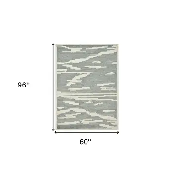 5' X 8' Gray And Ivory Wool Abstract Hand Hooked Area Rug