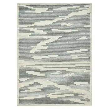 5' X 8' Gray And Ivory Wool Abstract Hand Hooked Area Rug