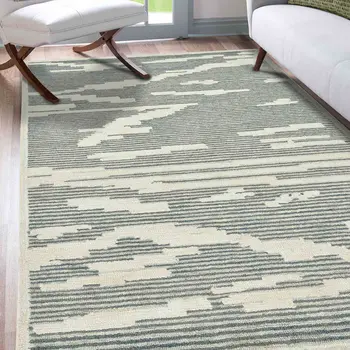 5' X 8' Gray And Ivory Wool Abstract Hand Hooked Area Rug