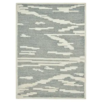 5' X 8' Gray And Ivory Wool Abstract Hand Hooked Area Rug