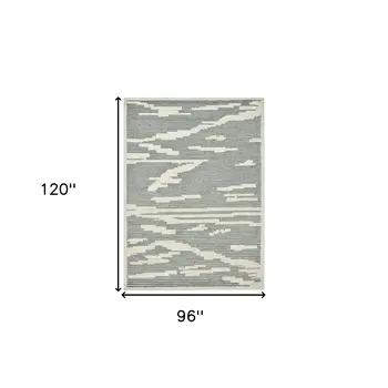 8' X 10' Gray And Ivory Wool Abstract Hand Hooked Area Rug