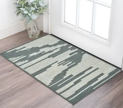2' X 3' Blue And Ivory Wool Abstract Hand Hooked Area Rug