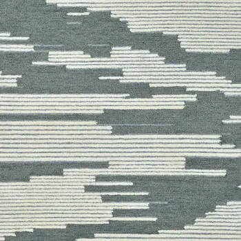 2' X 3' Blue And Ivory Wool Abstract Hand Hooked Area Rug