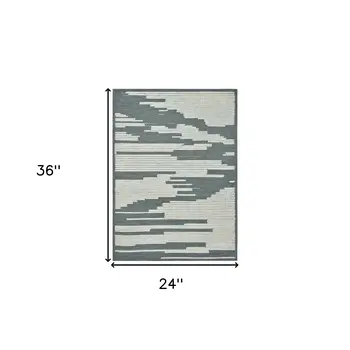 2' X 3' Blue And Ivory Wool Abstract Hand Hooked Area Rug