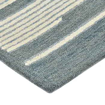 5' X 8' Blue And Ivory Wool Abstract Hand Hooked Area Rug