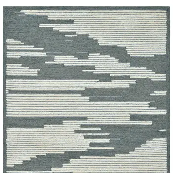 5' X 8' Blue And Ivory Wool Abstract Hand Hooked Area Rug