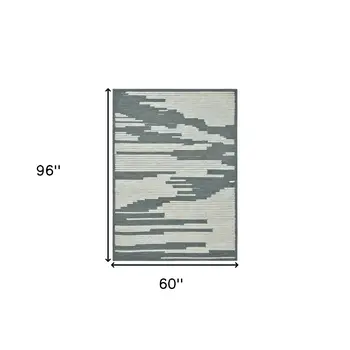 5' X 8' Blue And Ivory Wool Abstract Hand Hooked Area Rug