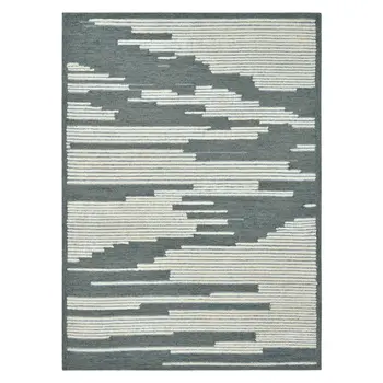 8' X 10' Blue And Ivory Wool Abstract Hand Hooked Area Rug