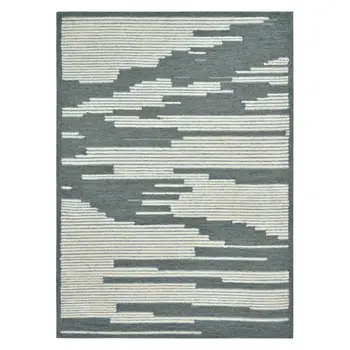 8' X 10' Blue And Ivory Wool Abstract Hand Hooked Area Rug