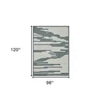 8' X 10' Blue And Ivory Wool Abstract Hand Hooked Area Rug