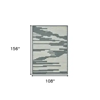 9' X 13' Blue And Ivory Wool Abstract Hand Hooked Area Rug