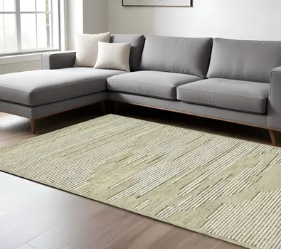 8' X 10' Gray And Ivory Wool Striped Hand Hooked Area Rug