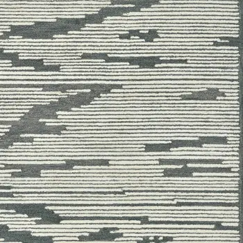 2' X 3' Dark Gray And Ivory Wool Abstract Hand Hooked Area Rug