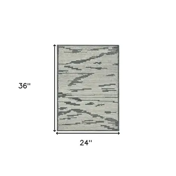 2' X 3' Dark Gray And Ivory Wool Abstract Hand Hooked Area Rug
