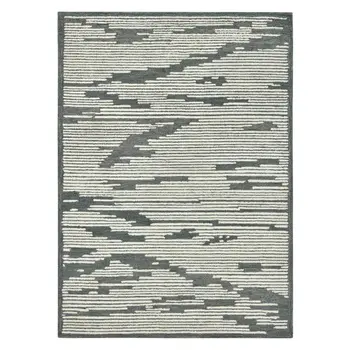 2' X 3' Dark Gray And Ivory Wool Abstract Hand Hooked Area Rug