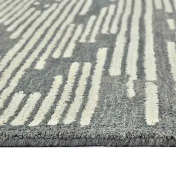 5' X 8' Dark Gray And Ivory Wool Abstract Hand Hooked Area Rug