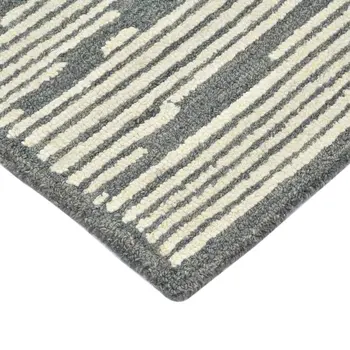 5' X 8' Dark Gray And Ivory Wool Abstract Hand Hooked Area Rug