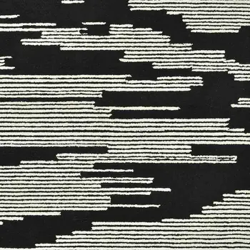 5' X 8' Black And Ivory Wool Abstract Hand Hooked Area Rug