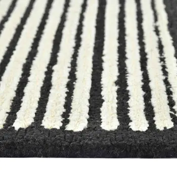 9' X 13' Black And Ivory Wool Abstract Hand Hooked Area Rug