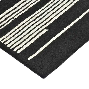 9' X 13' Black And Ivory Wool Abstract Hand Hooked Area Rug
