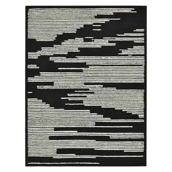 9' X 13' Black And Ivory Wool Abstract Hand Hooked Area Rug