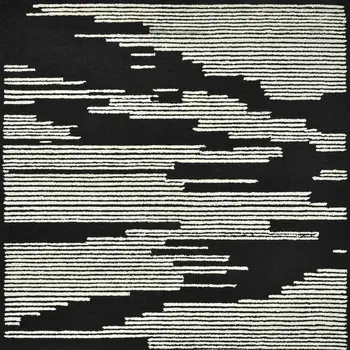 9' X 13' Black And Ivory Wool Abstract Hand Hooked Area Rug