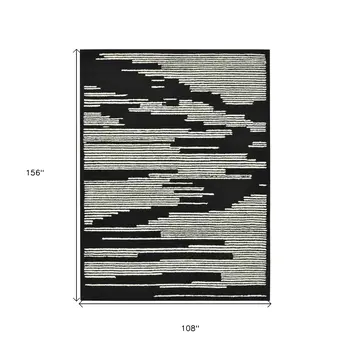9' X 13' Black And Ivory Wool Abstract Hand Hooked Area Rug