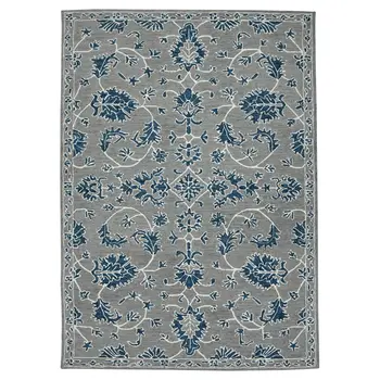 2' X 3' Gray Blue And Ivory Wool Floral Medallion Hand Hooked Area Rug