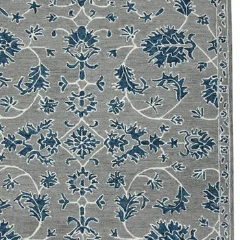 2' X 3' Gray Blue And Ivory Wool Floral Medallion Hand Hooked Area Rug