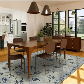 8' X 10' Gray Dark Blue And Light Blue Wool Floral Medallion Hand Hooked Area Rug