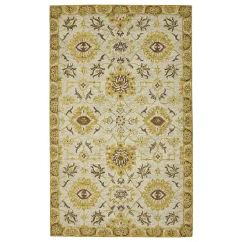 8' X 10' Gold Beige And Brown Wool Floral Medallion Hand Hooked Area Rug