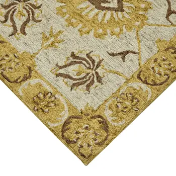 8' X 10' Gold Beige And Brown Wool Floral Medallion Hand Hooked Area Rug