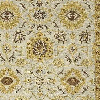 8' X 10' Gold Beige And Brown Wool Floral Medallion Hand Hooked Area Rug
