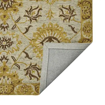 9' X 13' Gold Beige And Brown Wool Floral Medallion Hand Hooked Area Rug
