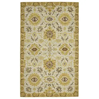 9' X 13' Gold Beige And Brown Wool Floral Medallion Hand Hooked Area Rug