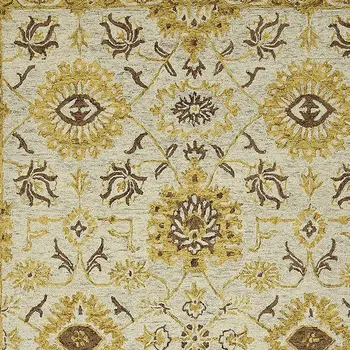 9' X 13' Gold Beige And Brown Wool Floral Medallion Hand Hooked Area Rug