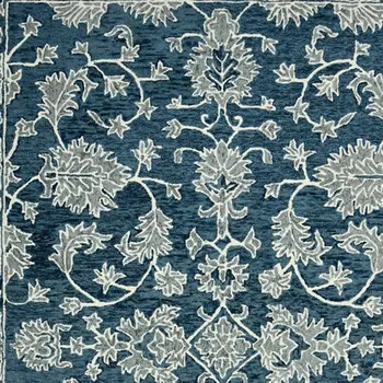 5' X 8' Teal Gray And Ivory Wool Floral Medallion Hand Hooked Area Rug