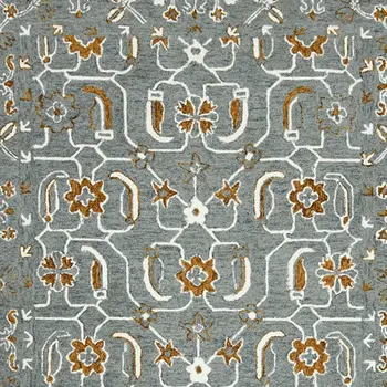 2' X 3' Orange Gray And Ivory Wool Floral Medallion Hand Hooked Area Rug
