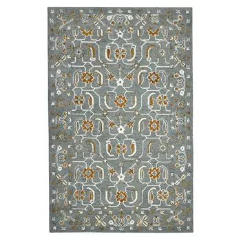 5' X 8' Orange Gray And Ivory Wool Floral Medallion Hand Hooked Area Rug