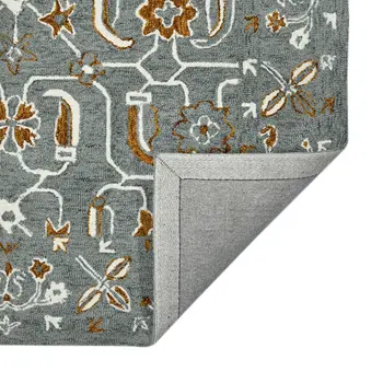 5' X 8' Orange Gray And Ivory Wool Floral Medallion Hand Hooked Area Rug