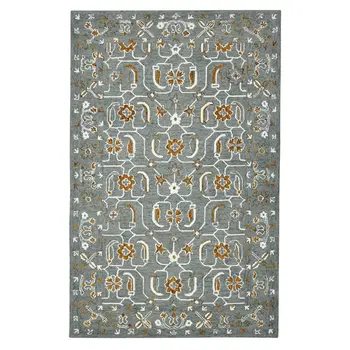 5' X 8' Orange Gray And Ivory Wool Floral Medallion Hand Hooked Area Rug