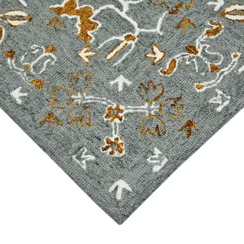 8' X 10' Orange Gray And Ivory Wool Floral Medallion Hand Hooked Area Rug