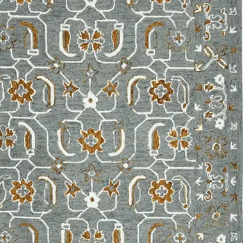 8' X 10' Orange Gray And Ivory Wool Floral Medallion Hand Hooked Area Rug