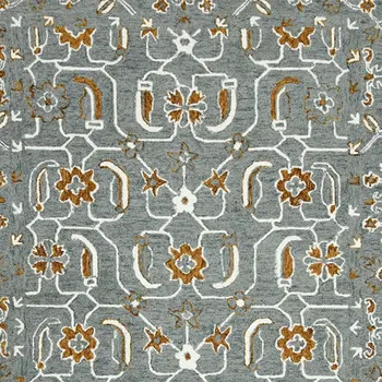 9' X 13' Orange Gray And Ivory Wool Floral Medallion Hand Hooked Area Rug