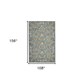 9' X 13' Orange Gray And Ivory Wool Floral Medallion Hand Hooked Area Rug