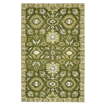 8' X 10' Olive Green Ivory And Light Brown Wool Floral Medallion Hand Hooked Area Rug