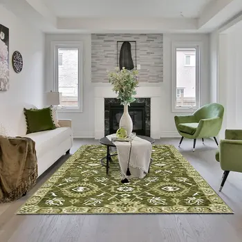 9' X 13' Olive Green Ivory And Light Brown Wool Floral Medallion Hand Hooked Area Rug
