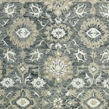 5' X 8' Gray Ivory And Beige Wool Floral Medallion Hand Hooked Area Rug