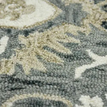 8' X 10' Gray Ivory And Beige Wool Floral Medallion Hand Hooked Area Rug