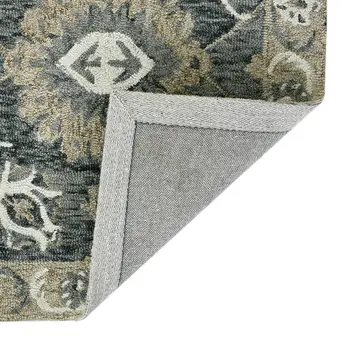9' X 13' Gray Ivory And Beige Wool Floral Medallion Hand Hooked Area Rug